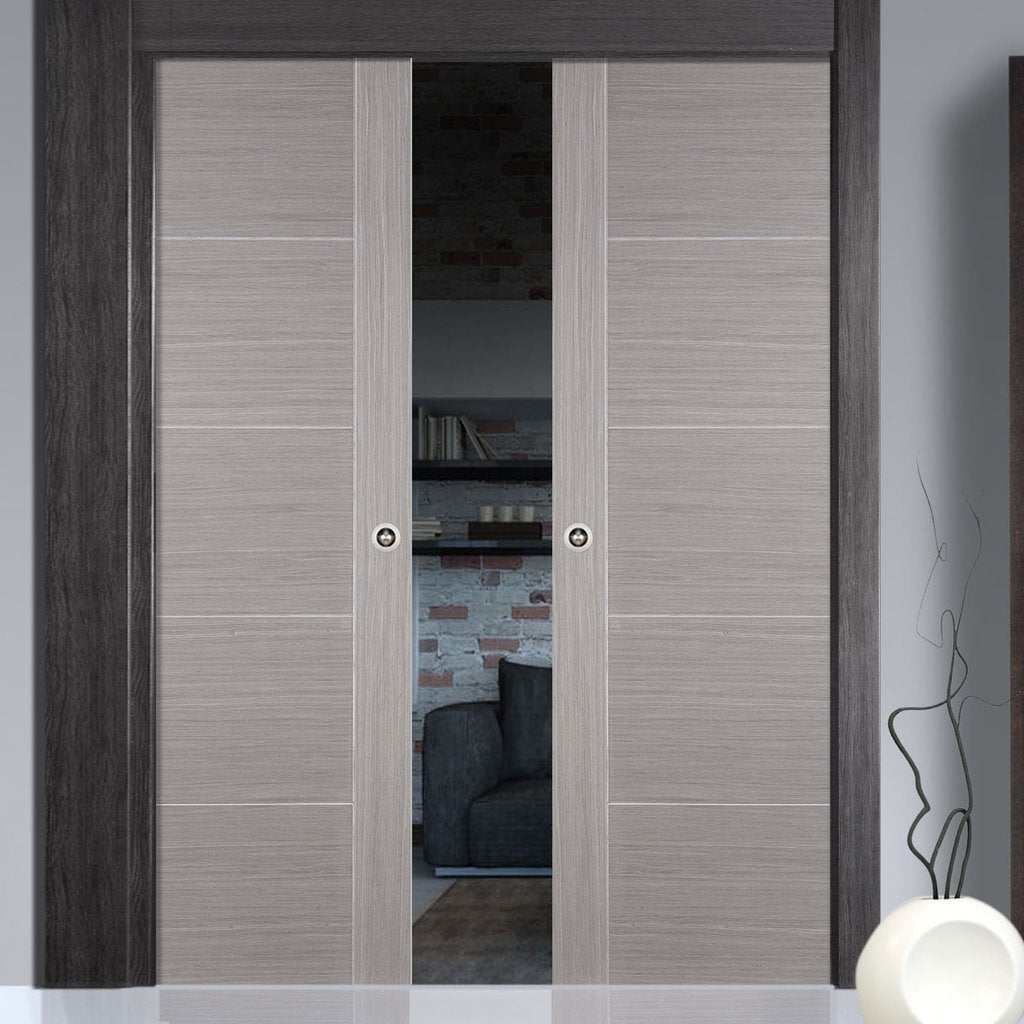 Bespoke Light Grey Vancouver Double Pocket Door - Prefinished