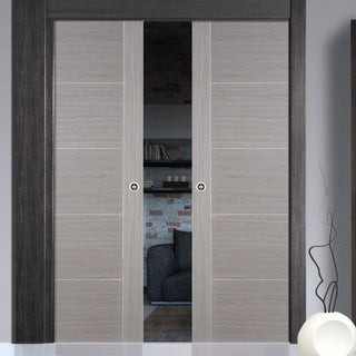 Image: Bespoke Light Grey Vancouver Double Pocket Door - Prefinished