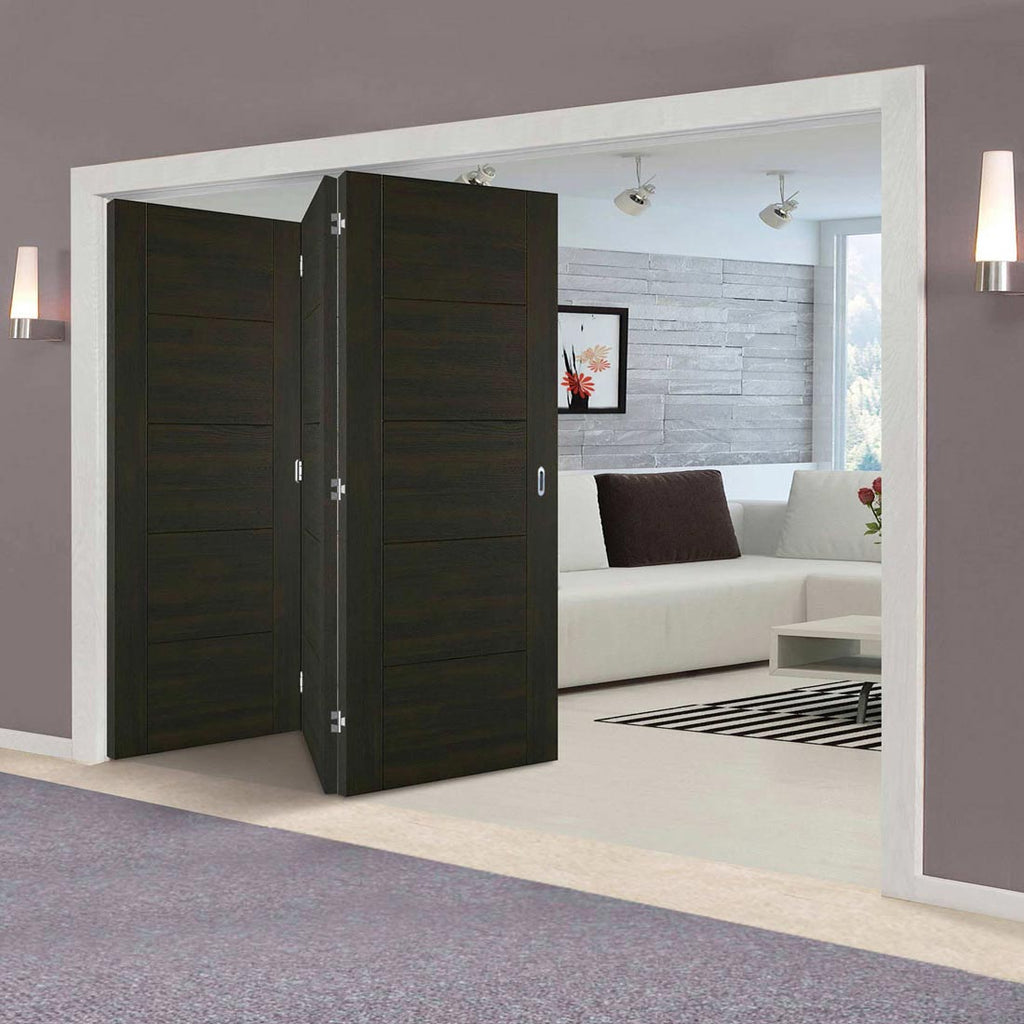 Three Folding Doors & Frame Kit - Vancouver Smoked Oak Flush Internal Doors - Prefinished