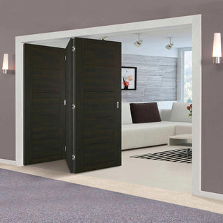 Image: Three Folding Doors & Frame Kit - Vancouver Smoked Oak Flush Internal Doors - Prefinished