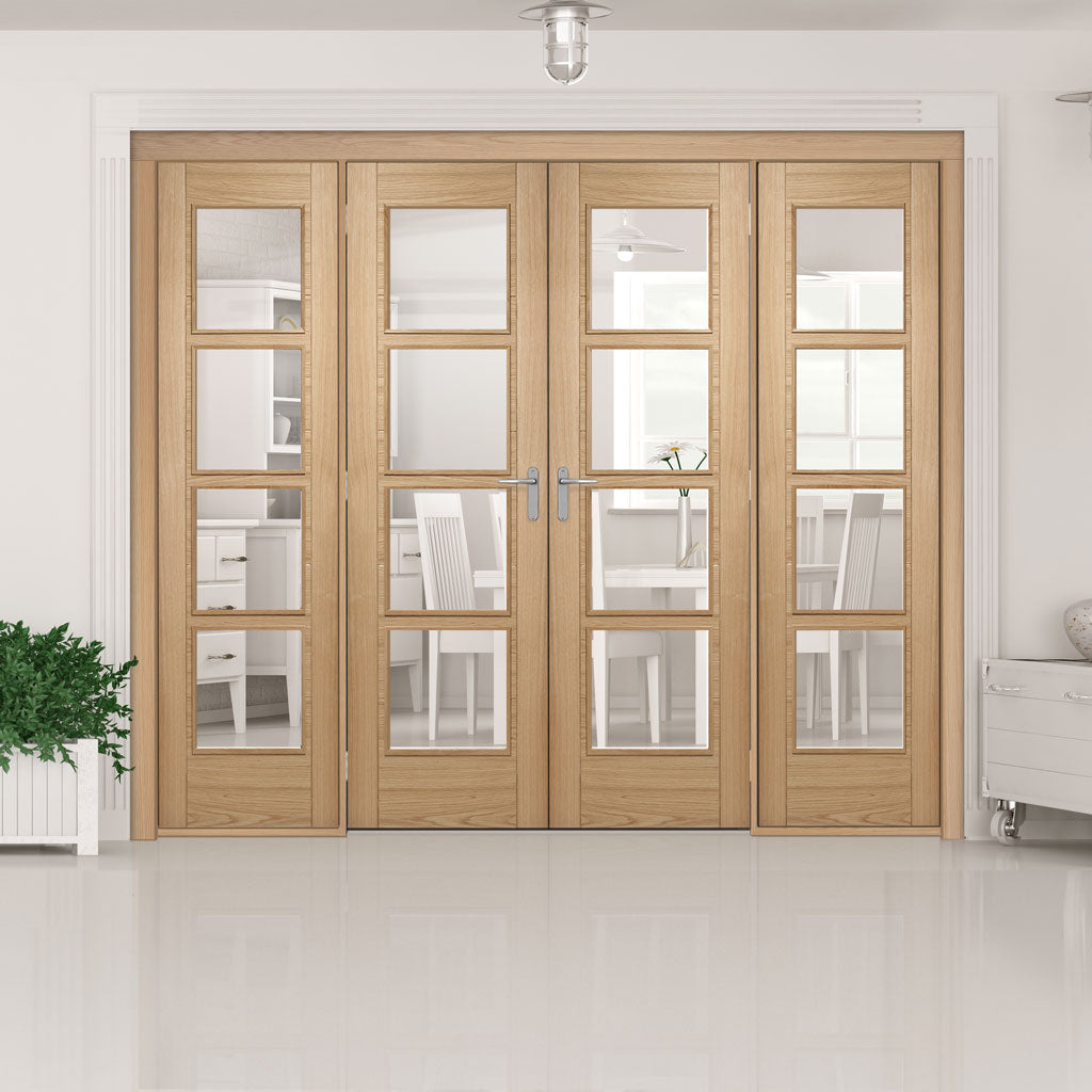 ThruEasi Room Divider Vancouver 4 Pane Oak Clear Glass Prefinished D
