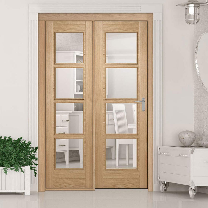 Room Divider - Vancouver 4 Pane Oak Clear Glass Prefinished Door with Single Side