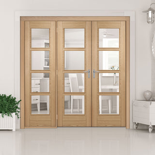 Image: ThruEasi Room Divider - Vancouver 4 Pane Oak Clear Glass Prefinished Double Doors with Single Side