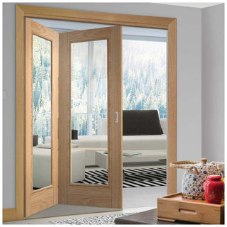 Image: Two Folding Doors & Frame Kit - Vancouver 1 Pane Oak 2+0 - Clear Glass - Prefinished