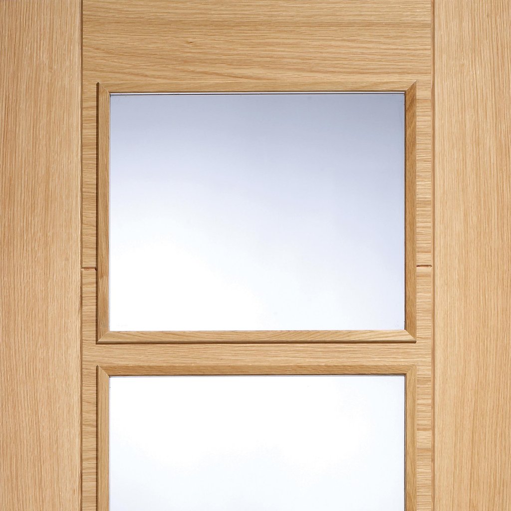 Vancouver Oak 4 Pane Door Pair - Clear Glass - Prefinished