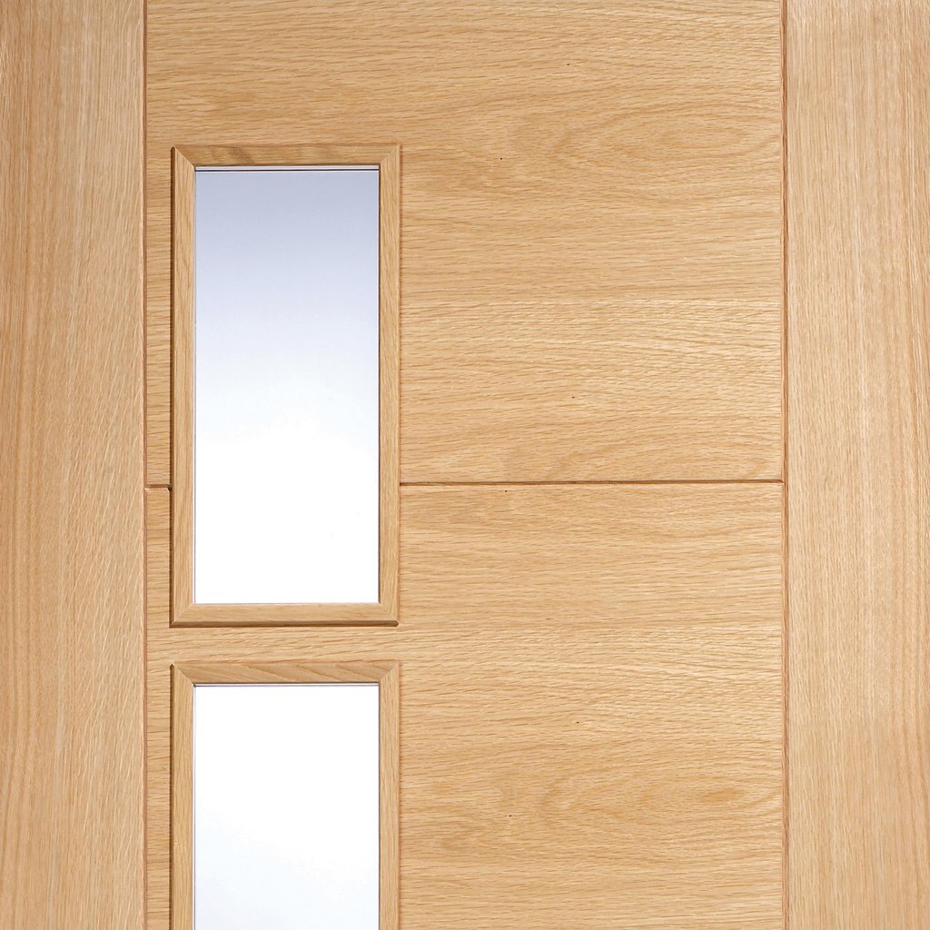 Vancouver Oak 4 Pane Door Pair - Clear Glass Offset - Prefinished