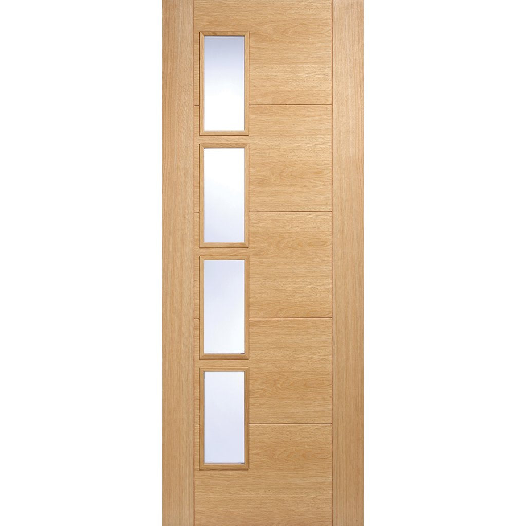 Vancouver Oak 4 Pane Door Pair - Clear Glass Offset - Prefinished