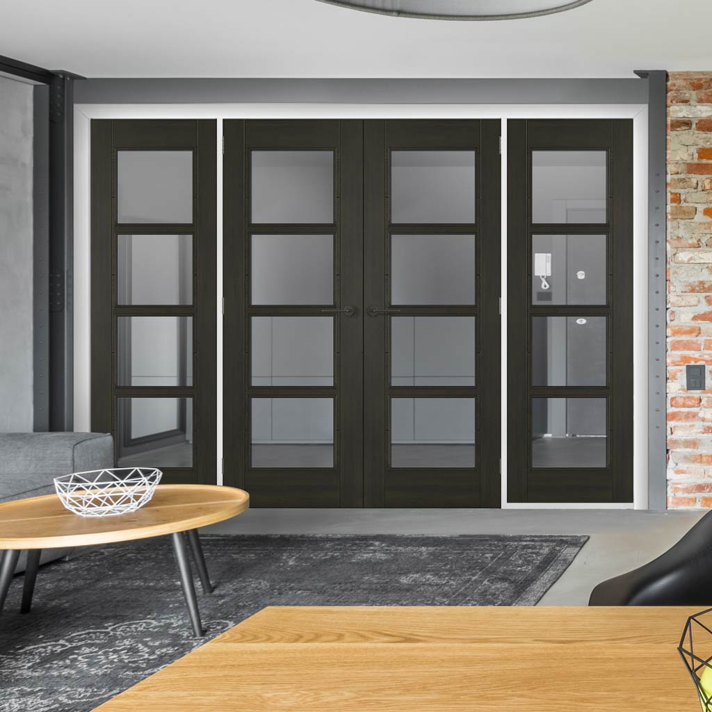 ThruEasi Room Divider - Vancouver Smoked Oak Clear Glass Prefinished Double Doors with Double Sides