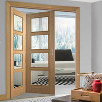 Two Folding Doors & Frame Kit - Vancouver 4 Pane Oak 2+0 - Clear Glass - Prefinished