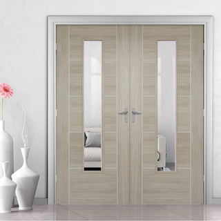 Image: Laminate Vancouver Light Grey Door Pair - Clear Glass - Prefinished
