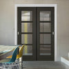 Pass-Easi Two Sliding Doors and Frame Kit - Vancouver Smoked Oak Internal Doors - Clear Glass - Prefinished