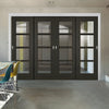 Pass-Easi Four Sliding Doors and Frame Kit - Vancouver Smoked Oak Internal Doors - Clear Glass - Prefinished
