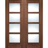 LPD Joinery Vancouver Walnut 4 Pane Fire Door Pair - Clear Glass - 30 Minute Fire Rated - Prefinished