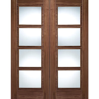 LPD Joinery Vancouver Walnut 4 Pane Fire Door Pair - Clear Glass - 30 Minute Fire Rated - Prefinished
