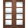 LPD Joinery Vancouver Walnut 4 Pane Fire Door Pair - Clear Glass - 30 Minute Fire Rated - Prefinished