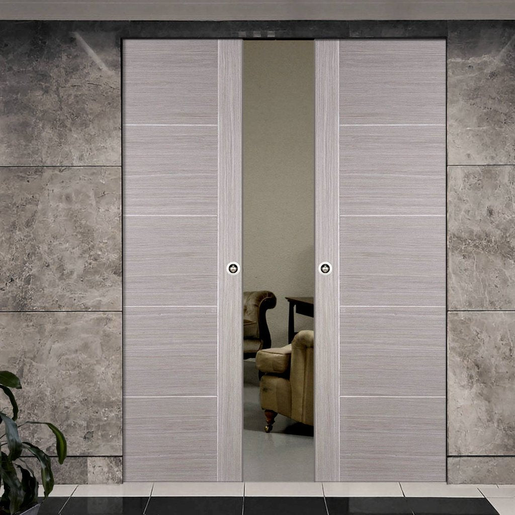 Light Grey Vancouver Absolute Evokit Double Pocket Doors - Prefinished