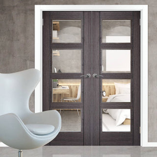 Image: Bespoke Vancouver Ash Grey 4L Door Pair - Clear Glass - Prefinished