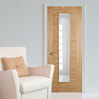 Image: Vancouver Long Light Oak Fire Door - Clear Glass - 1/2 Hour Fire Rated - Prefinished