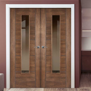 Image: Laminate Vancouver Walnut Door Pair - Clear Glass - Prefinished
