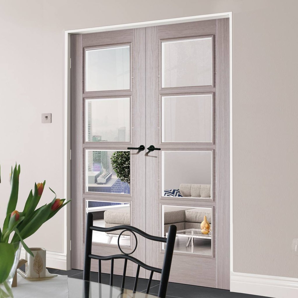 Bespoke Light Grey Vancouver Door Pair - Clear Glass - Prefinished