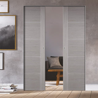 Image: Bespoke Light Grey Vancouver Double Frameless Pocket Door - Prefinished