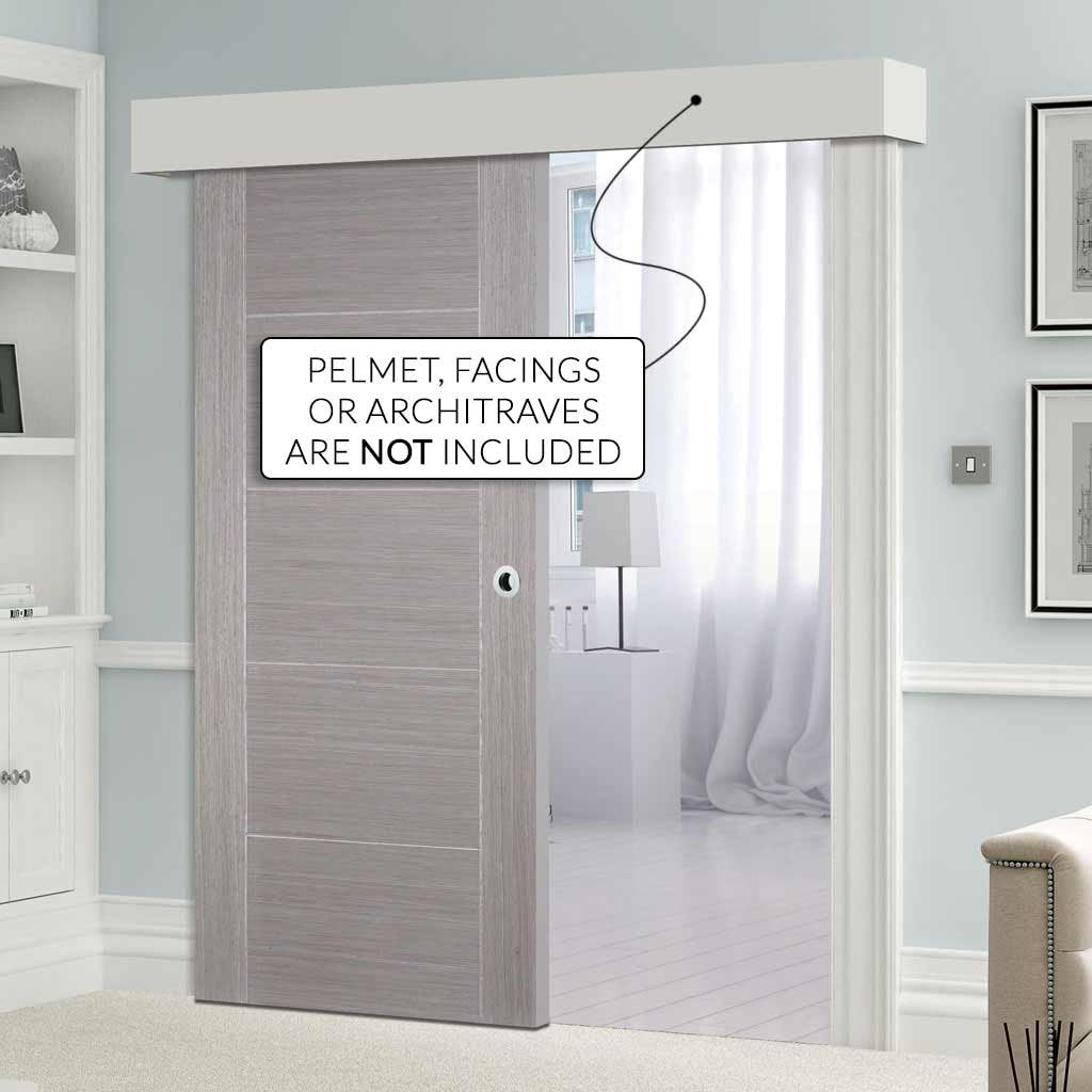 Single Sliding Door & Wall Track - Vancouver Light Grey Door - Prefinished