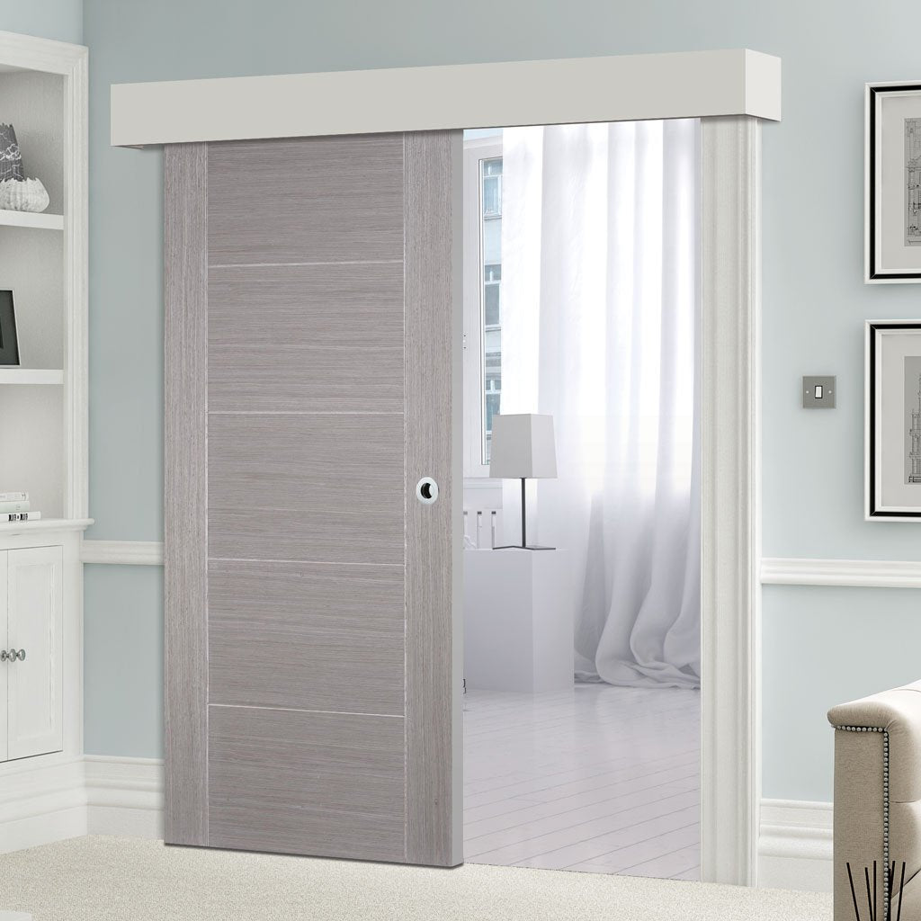 Single Sliding Door & Wall Track - Vancouver Light Grey Door - Prefinished