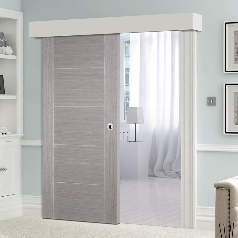 Single Sliding Door & Wall Track - Vancouver Light Grey Door - Prefinished