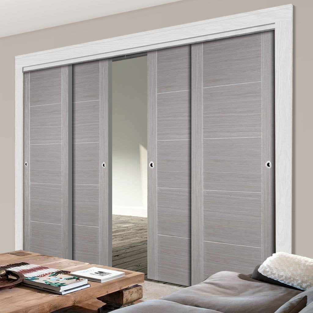 Four Sliding Doors and Frame Kit - Vancouver Light Grey Door - Prefinished