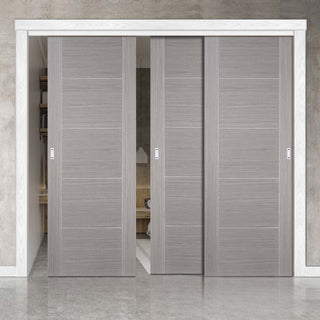 Image: Three Sliding Doors and Frame Kit - Vancouver Light Grey Door - Prefinished