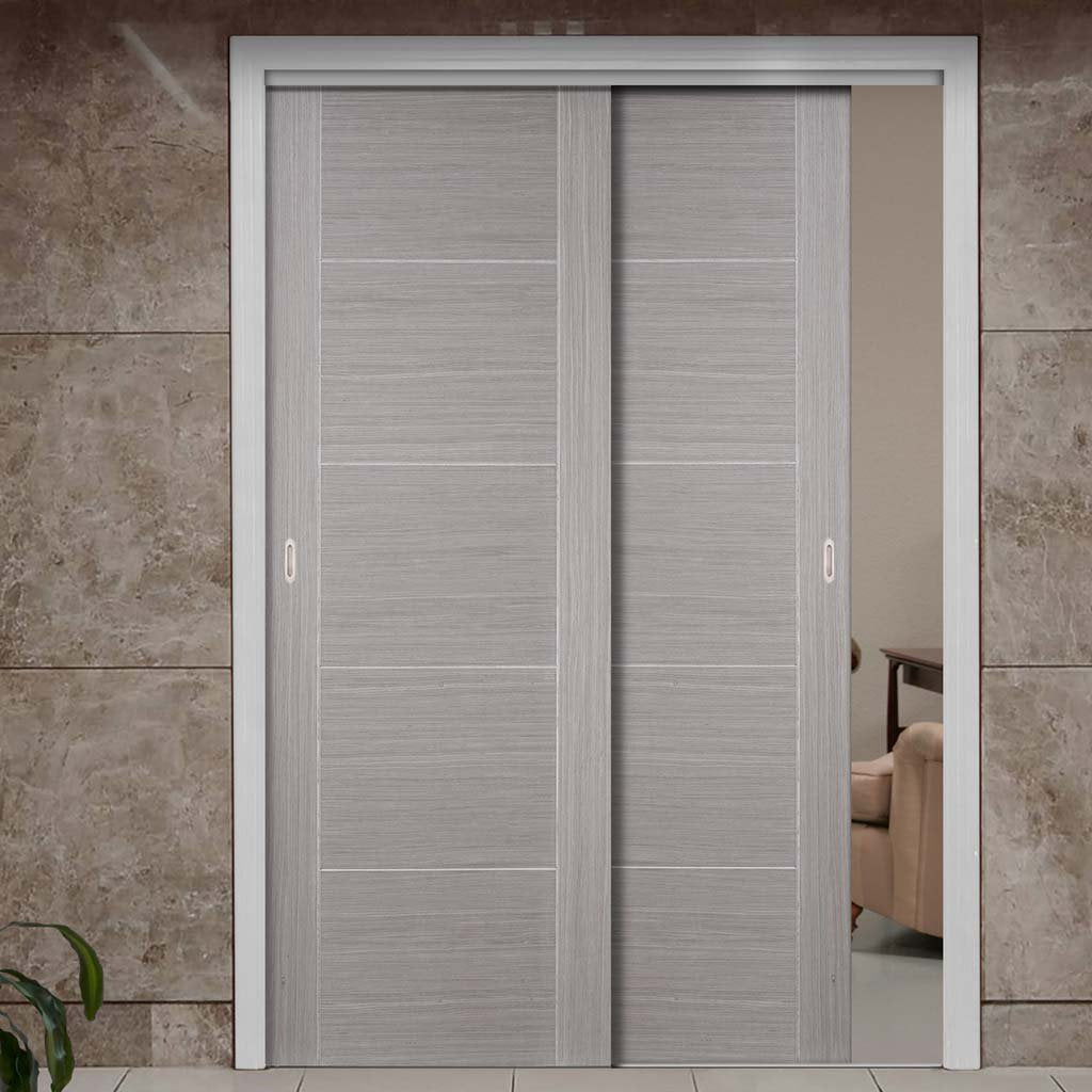 Two Sliding Doors and Frame Kit - Vancouver Light Grey Door - Prefinished