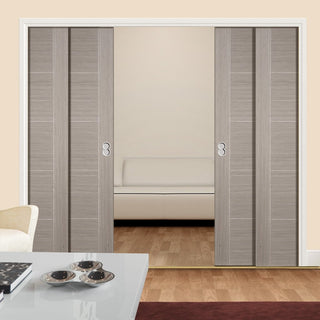 Image: Light Grey Vancouver Staffetta Quad Telescopic Pocket Doors - Prefinished