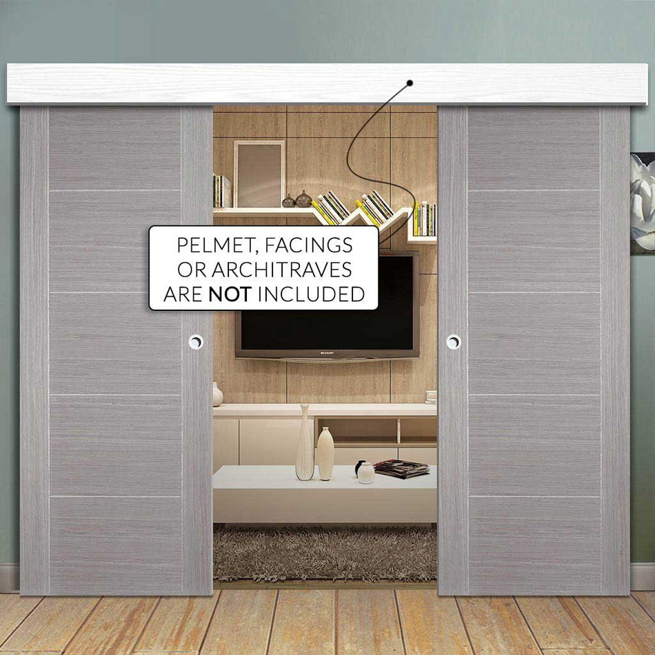 Double Sliding Door & Wall Track - Vancouver Light Grey Doors - Prefinished