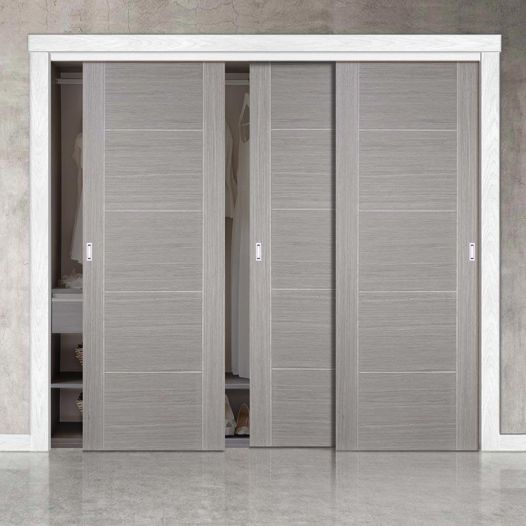 Minimalist Wardrobe Door & Frame Kit - Three Vancouver Light Grey Doors - Prefinished