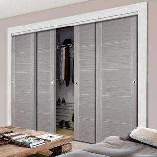 Image: Four Sliding Wardrobe Doors & Frame Kit - Vancouver Flush Ash Grey Door - Prefinished
