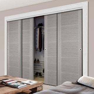 Image: Minimalist Wardrobe Door & Frame Kit - Four Vancouver Flush Ash Grey Doors - Prefinished