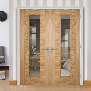 Image: Vancouver Long Light Oak Door Pair - Clear Glass - Prefinished