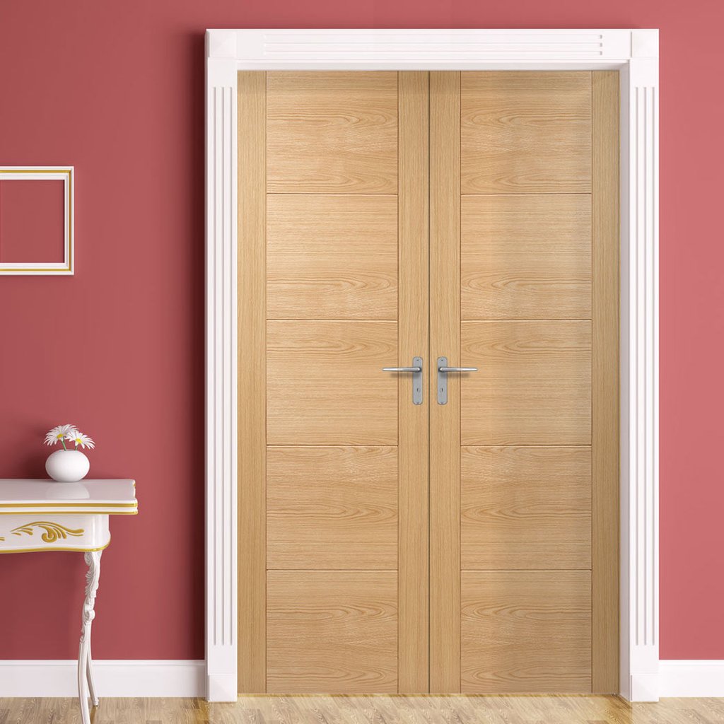 Bespoke Vancouver Oak 5P Style Flush Door Pair - Prefinished
