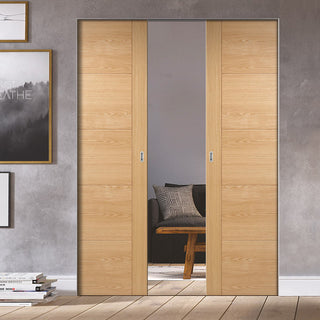 Image: Bespoke Vancouver Oak 5P Style Flush Double Frameless Pocket Door - Prefinished