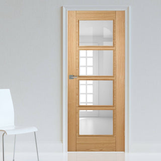 Image: Bespoke Fire Door, Vancouver Oak 4L - 1/2 Hour Fire Rated - Clear Glass - Prefinished