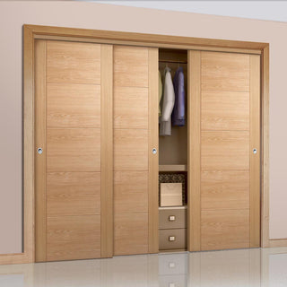 Image: Bespoke Vancouver Oak 5P Flush Door - 3 Door Wardrobe and Frame Kit - Prefinished