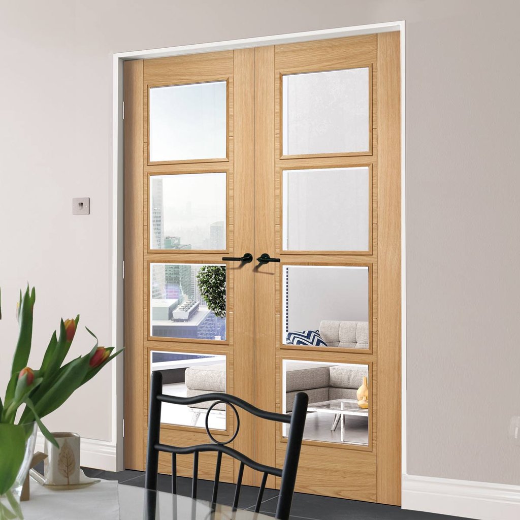 Bespoke Vancouver Oak 4L Door Pair - Clear Glass - Prefinished
