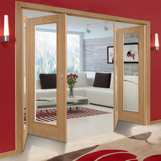 Image: Four Folding Doors & Frame Kit - Vancouver 1 Pane Oak 2+2 - Clear Glass - Prefinished