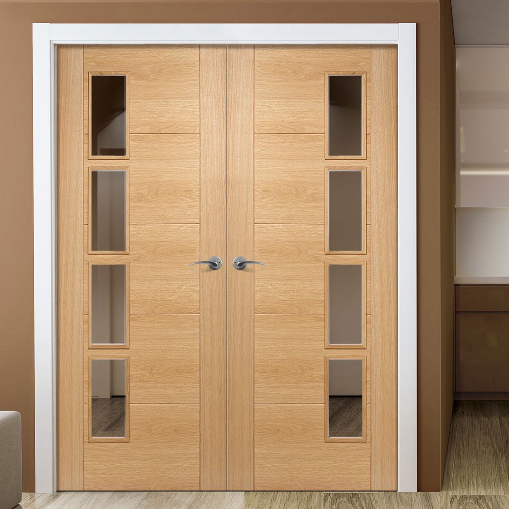 Bespoke Vancouver Oak 4L Door Pair - Clear Glazed Offset - Prefinished