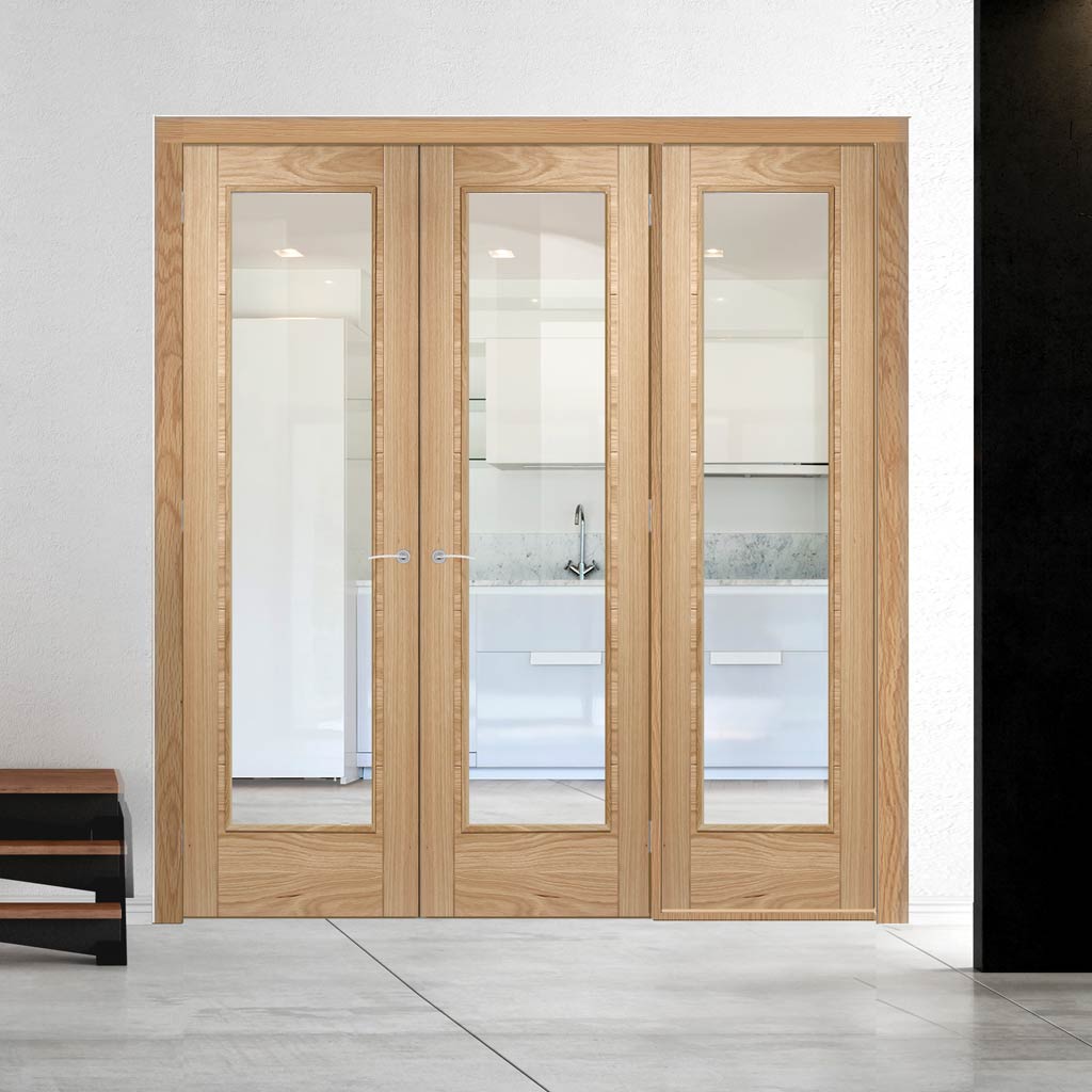 ThruEasi Room Divider - Vancouver 1 Pane Oak Clear Glass Prefinished Double Doors with Single Side