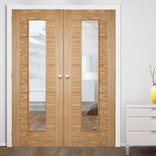 Image: LPD Joinery Vancouver Long Light Oak Door Pair - Clear Glass - 1/2 Hour Fire Rated - Prefinished