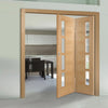 Two Folding Doors & Frame Kit - Vancouver 4 Pane Oak 2+0 - Clear Glazed Offset - Prefinished