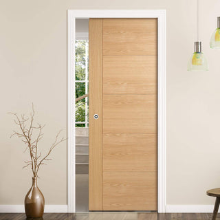 Image: Bespoke Vancouver Oak 5P Style Flush Single Pocket Door - Prefinished