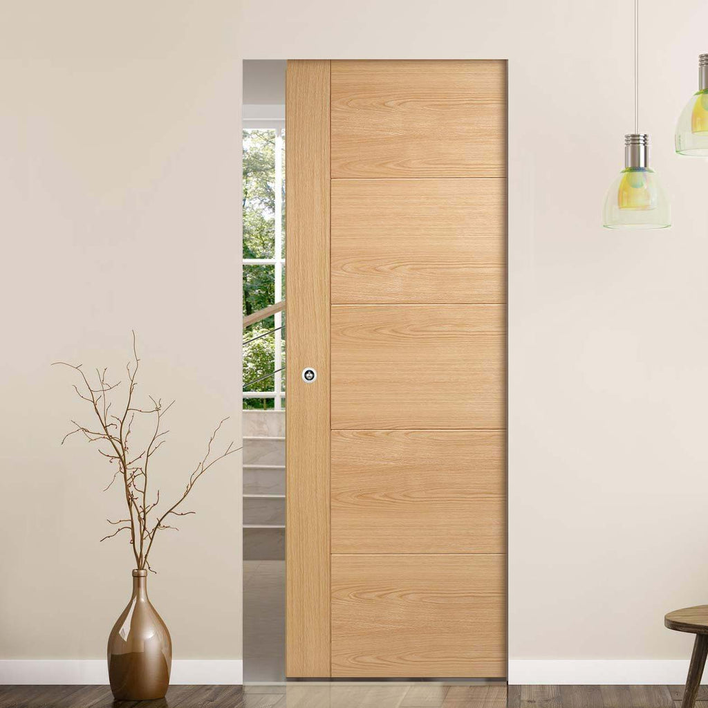 Bespoke Vancouver Oak 5P Style Flush Single Frameless Pocket Door - Prefinished