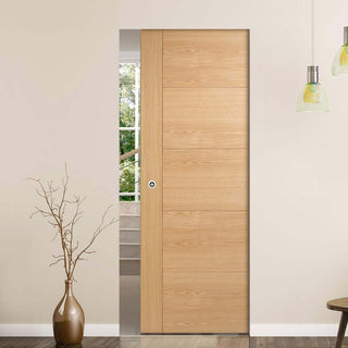 Image: Bespoke Vancouver Oak 5P Style Flush Single Frameless Pocket Door - Prefinished